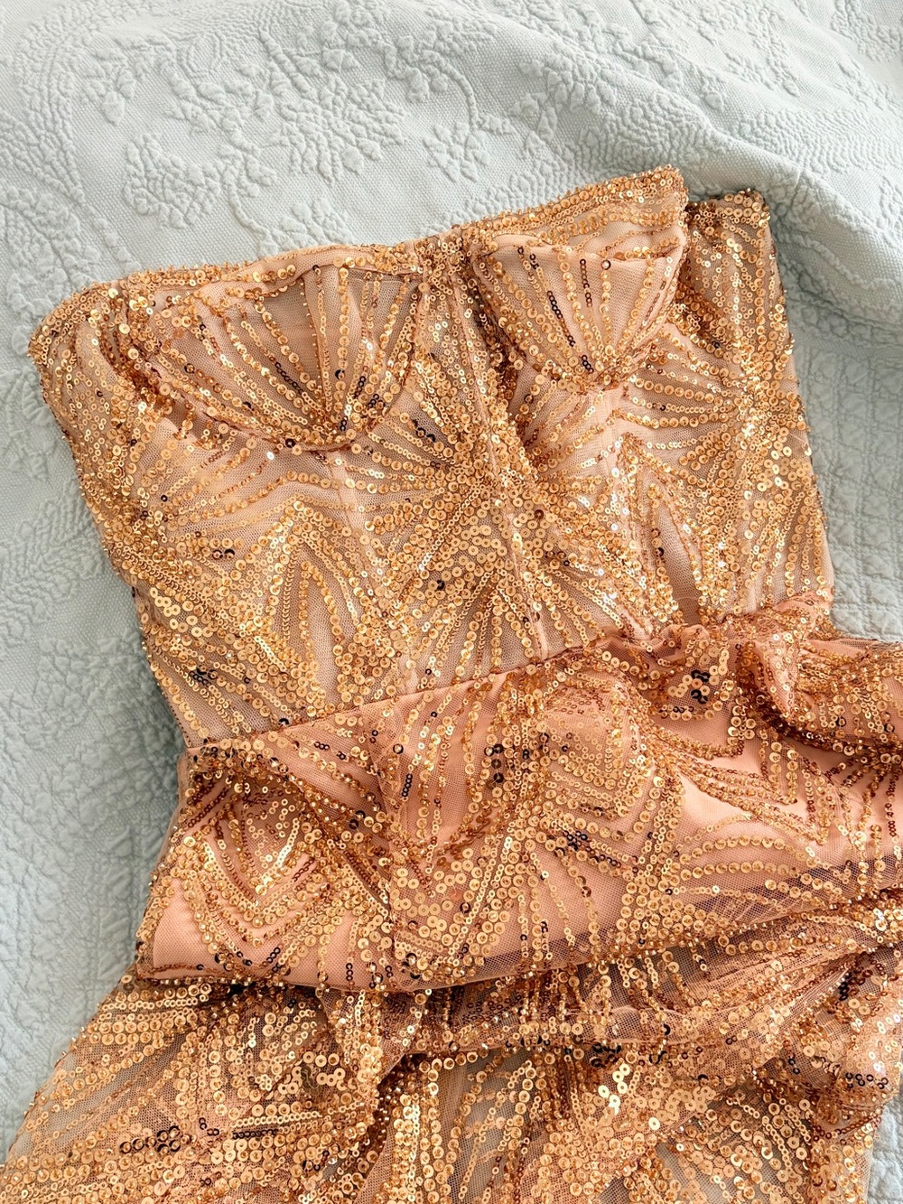 BRONX AND BANCO Giselle Strapless Sequin Midi Dress - Gold Party Cocktail Gown - Picture 14 of 16